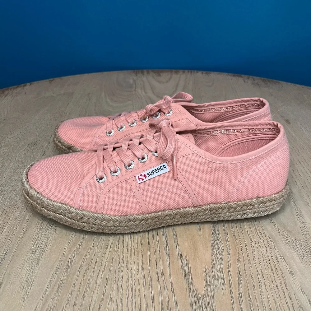 Superga Women's Espadrille Sneakers Coral Pink Lace Up Size 39.5 / US 8.5